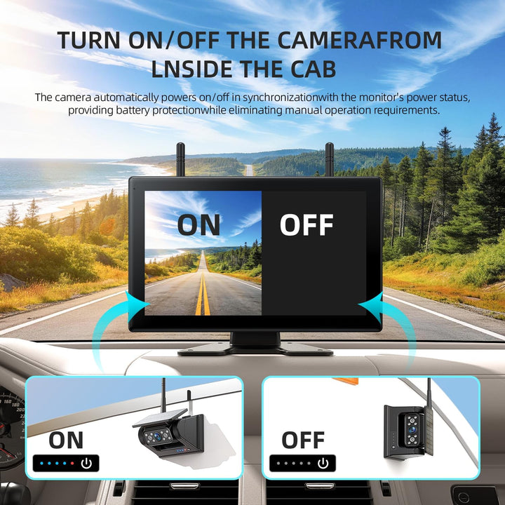 4 Magnetisch Solar Touchscreen Rückfahrkamera Kabellos, HD1080P, 9'' Loop Aufnahmemonitor, kabellose