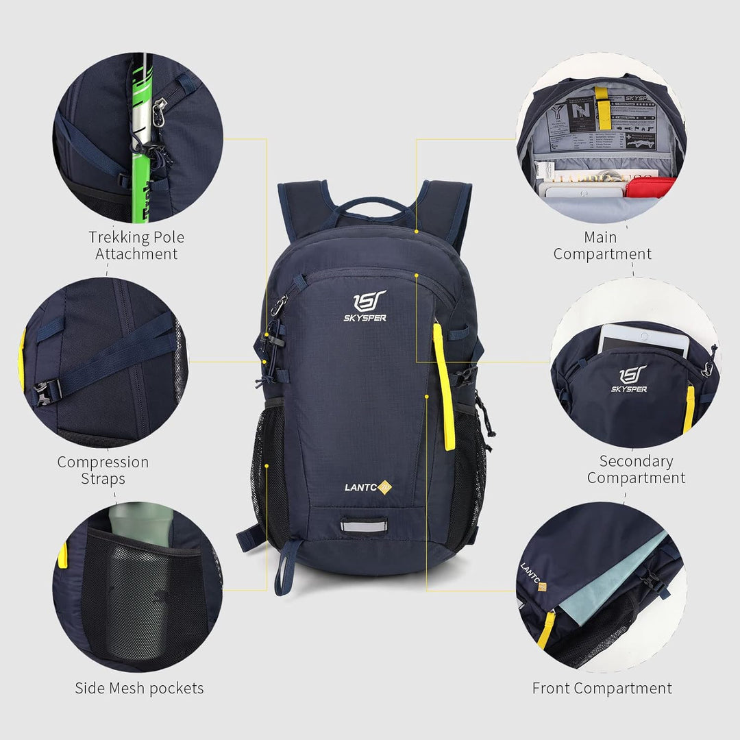 SKYSPER Leicht Wanderrucksack Klein Rucksack mit Rückenbelüftung Trekkingrucksack aus atmungsaktivem