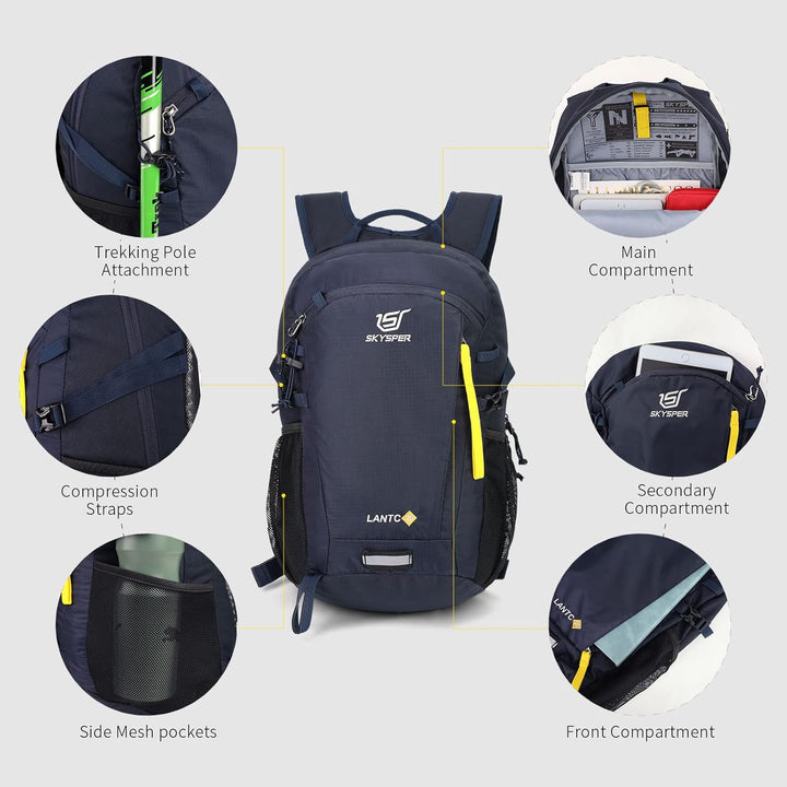 SKYSPER Leicht Wanderrucksack Klein Rucksack mit Rückenbelüftung Trekkingrucksack aus atmungsaktivem
