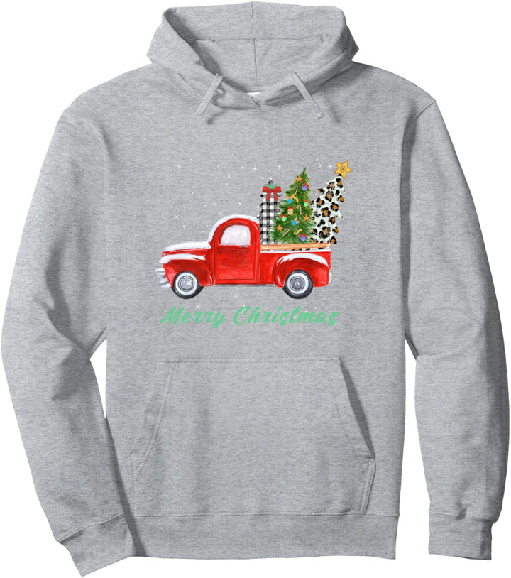 Merry Christmas Leopard Plaid Christmas Tree Shirt Red Truck Pullover Hoodie