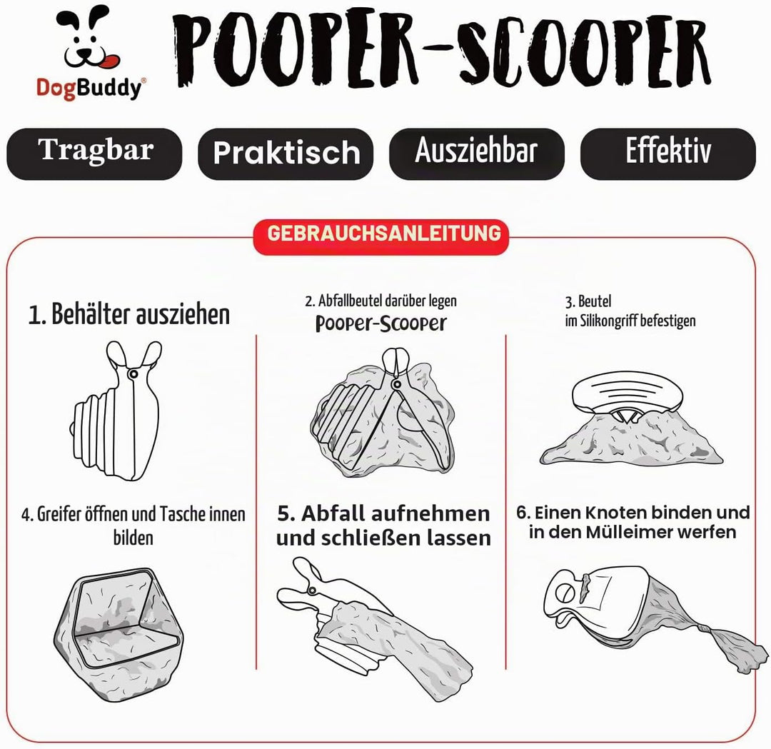 DogBuddy Kotschaufel, tragbare Hundekotschaufel, hygienische Hundekot-Aufsammlung, Hundeleinen-Clip
