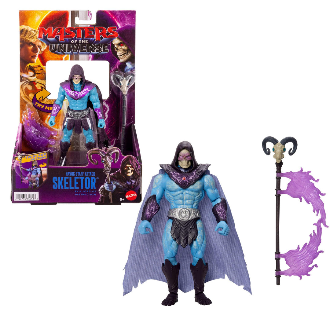 Masters of the Universe Funktionsfigur Skeletor mit Havoc-Stab-Attacke, Dreh- und Loslassfunktion, c