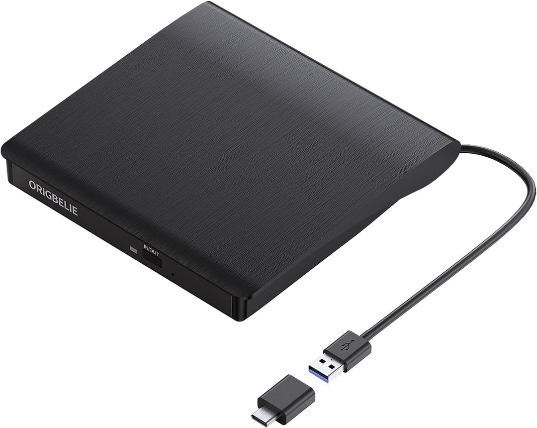 ORIGBELIE Externer CD-Player für PC Laptop, externer Plug & Play-DVD-Brenner, USB 3.0 Typ-C CD/DVD +