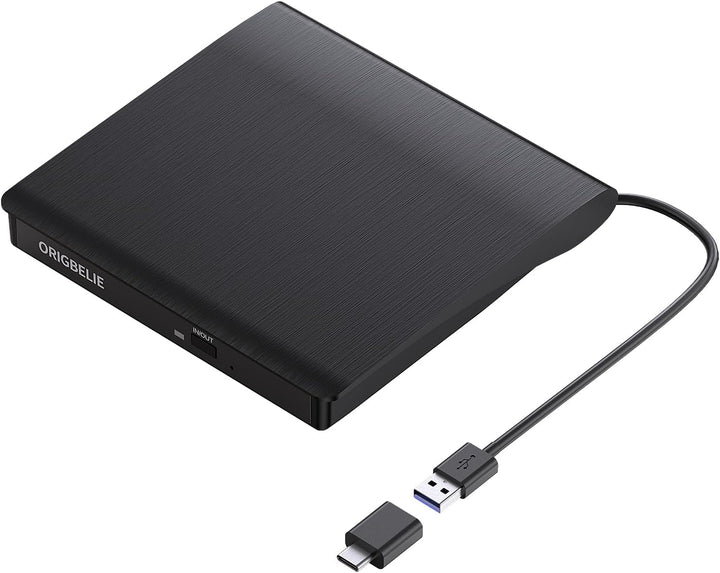 ORIGBELIE Externer CD-Player für PC Laptop, externer Plug & Play-DVD-Brenner, USB 3.0 Typ-C CD/DVD +
