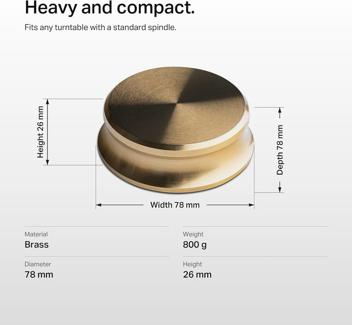 Pro-Ject Record Puck Brass, 800g Schwerer Platten-Puck zum Fixieren von Schallplatten, Messing
