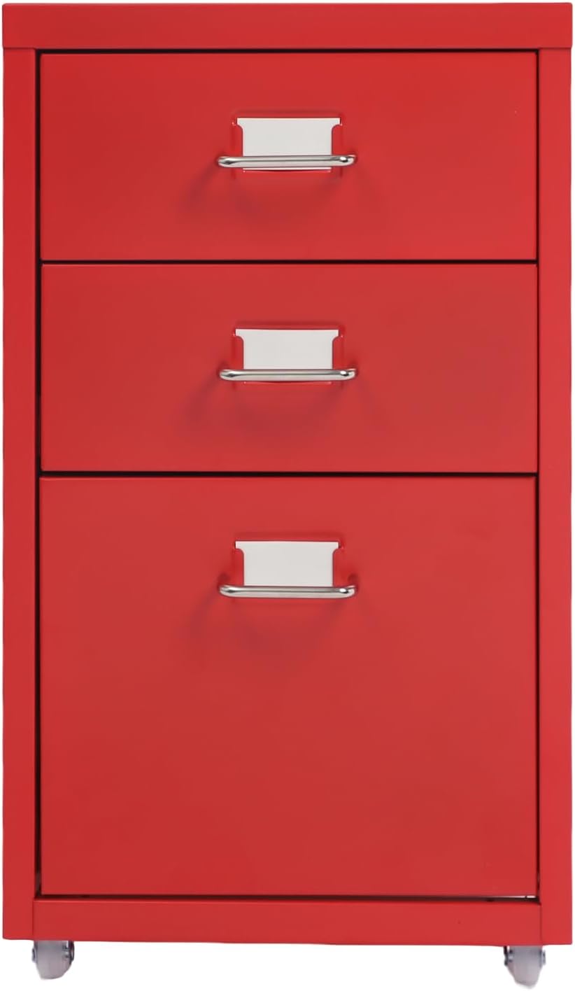 Aktenschrank Abschliessbarer Aktenschränke Büroschrank Rollcontainer mit 3 Schubladen Mobiler Aktens