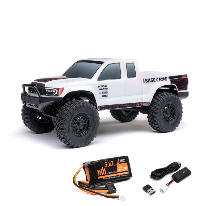 Axial 1/24 SCX24 Base Camp 4X4 RTR Brushed Rock Crawler (Battery & Charger Included), White Mehrfarb