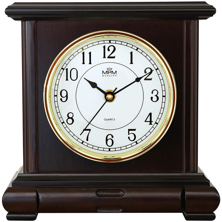 MPM Quality Retro Dark Wood Tischuhr, Dunkelbraun, Traditionelle und Elegante Holztischuhr, Arabisch