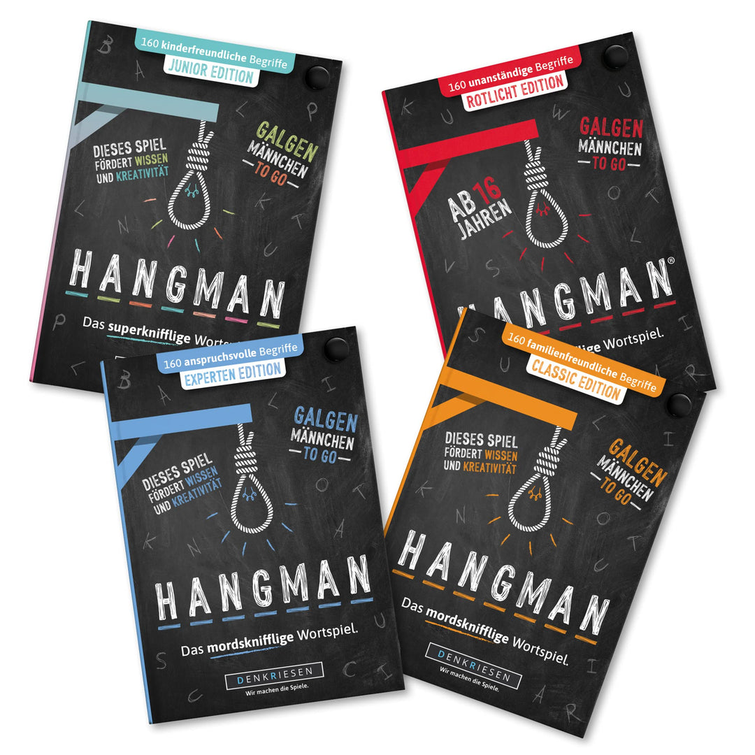 DENKRIESEN - Hangman MEGA Pack - Classic, Junior, Experten & Rotlicht Edition | Galgenmännchen to GO