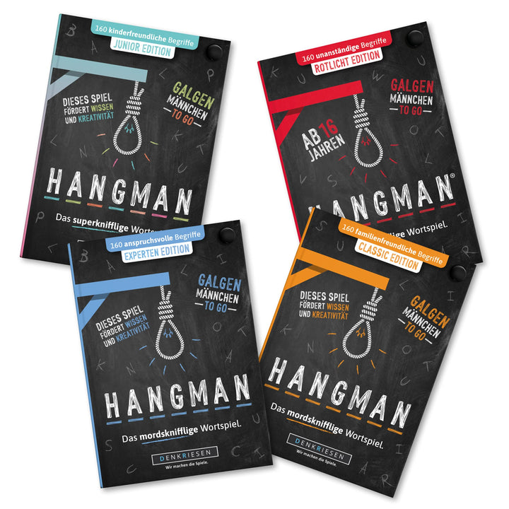 DENKRIESEN - Hangman MEGA Pack - Classic, Junior, Experten & Rotlicht Edition | Galgenmännchen to GO
