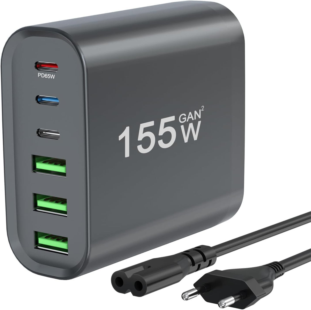 USB C Ladegerät Mehrfach, 155W 6-Port Schnellladegerät mit 3 USB-C und 3 USB-A, USB c Netzteil for M