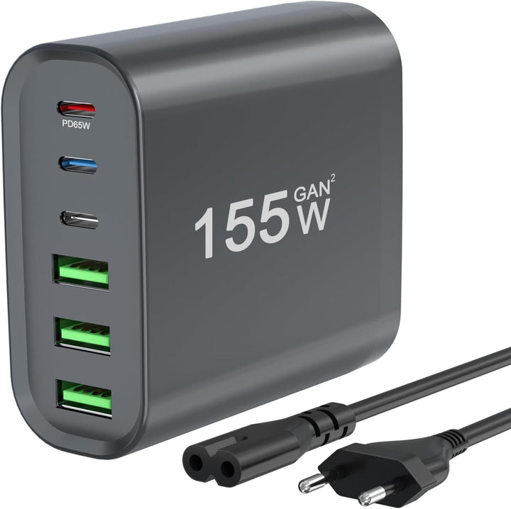 USB C Ladegerät Mehrfach, 155W 6-Port Schnellladegerät mit 3 USB-C und 3 USB-A, USB c Netzteil for M
