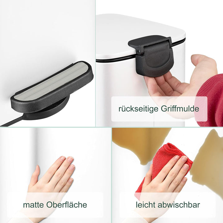 Relaxdays Kosmetikeimer, 6 Liter, Absenkautomatik, entnehmbarer Inneneimer, Metall, Bad Mülleimer mi