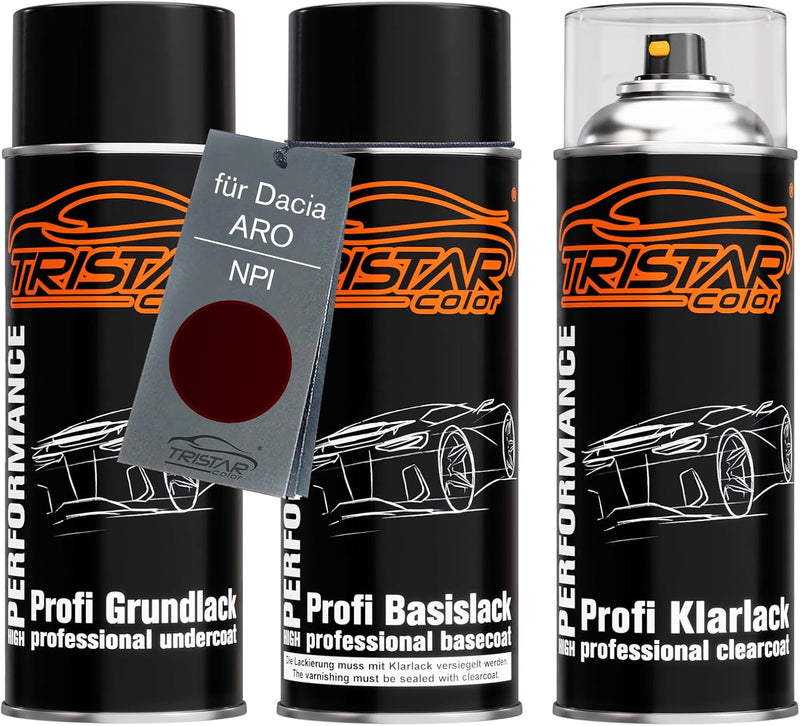 TRISTARcolor Autolack Spraydosen Set für Dacia/ARO NPI Rouge Fusion Metallic Grundlack Basislack Kla