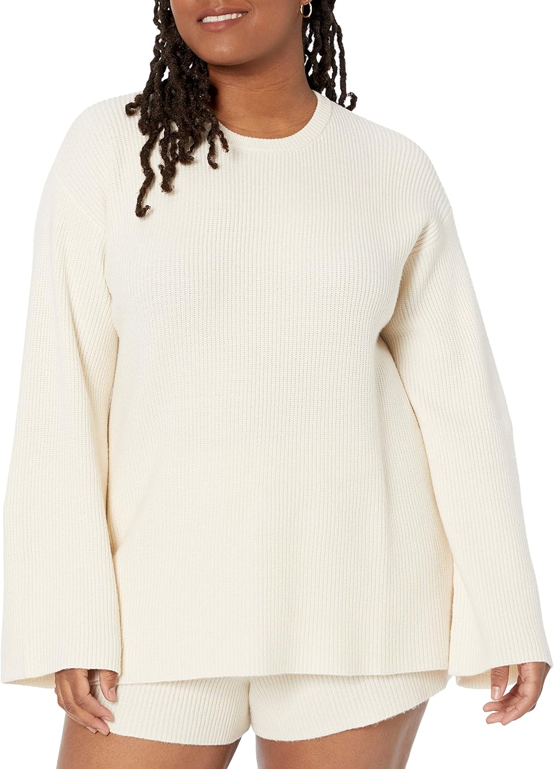 The Drop Rippstrick-Pullover Alice für Damen, Rundhalsausschnitt, geschlitzte Rückseite M Whisper Wh
