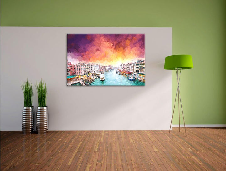 Venedig Malerei Effekt, Format: 100x70 auf Leinwand, XXL riesige Bilder fertig gerahmt mit Keilrahme