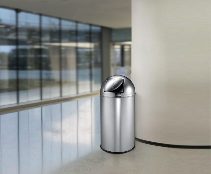 PROREGAL Abfallbehälter mit Pushdeckel & Inneneimer aus Metall | 40 Liter, HxBxT 74x34x34cm | Edelst