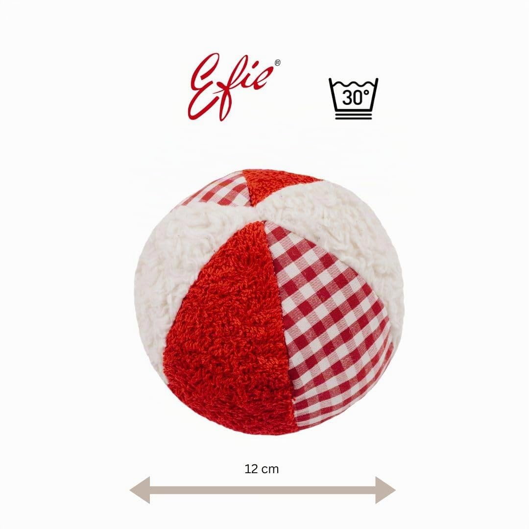 Efie Rassel Ball klein – Babyspielzeug aus Bio-Baumwolle, rot - weiss, weicher Babyball mit Rassel,