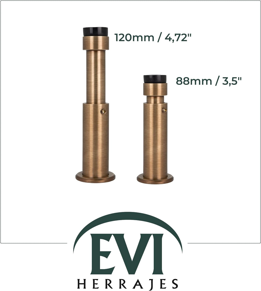 EVI HERRAJES Verstellbarer Türstopper aus Messing 88-120mm, Installation mit Schraubsockel (Messing