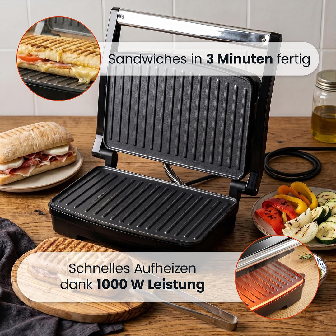 Sandwichmaker, Panini-toaster, Elektrischer Grill, Schwarz, 1000W