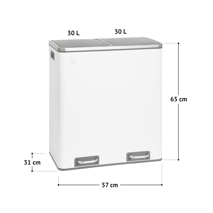 SVITA TM2X30 Treteimer 60 Liter Abfalleimer Mülleimer Design Mülltrennung Papierkorb Küchen-Ordnung