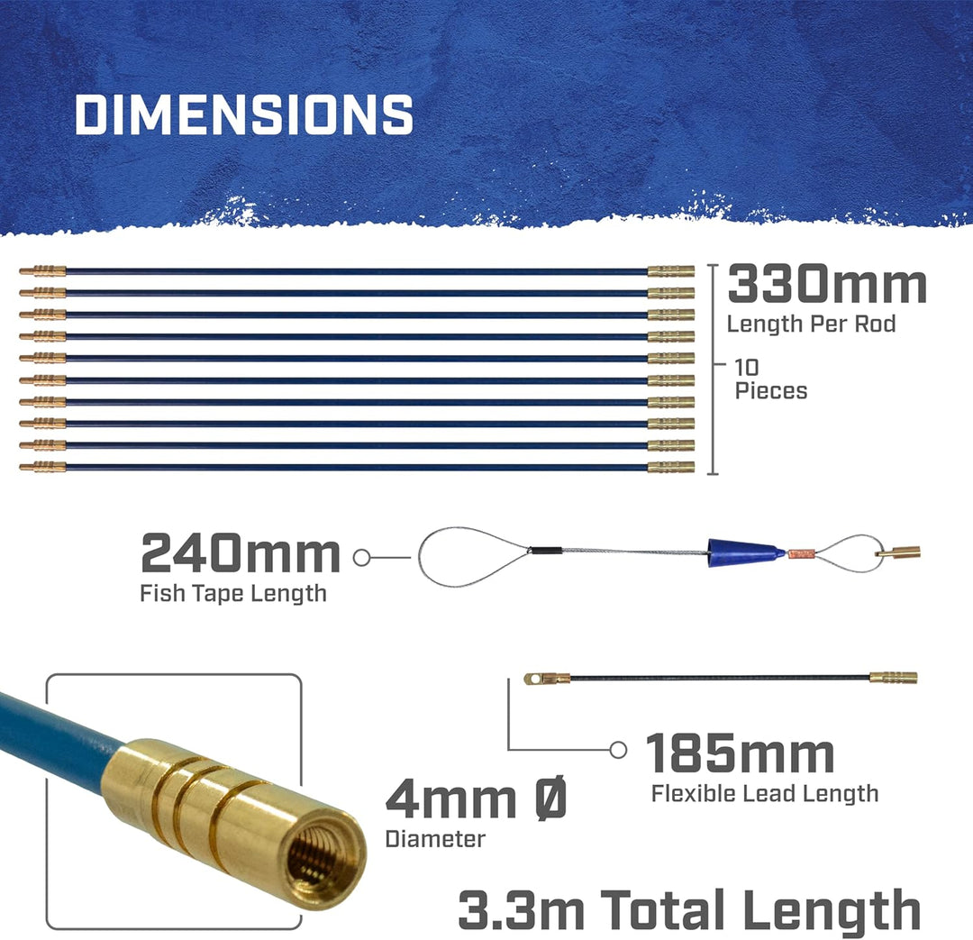 Faithfull Cable Rod Set,15 Piece, FAICRS330, Blue, 3.3M (10 x 330mm)
