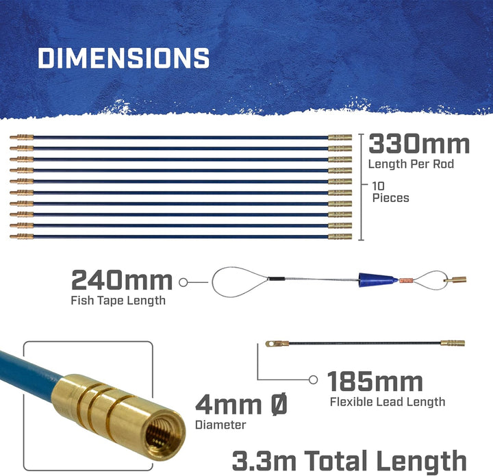 Faithfull Cable Rod Set,15 Piece, FAICRS330, Blue, 3.3M (10 x 330mm)