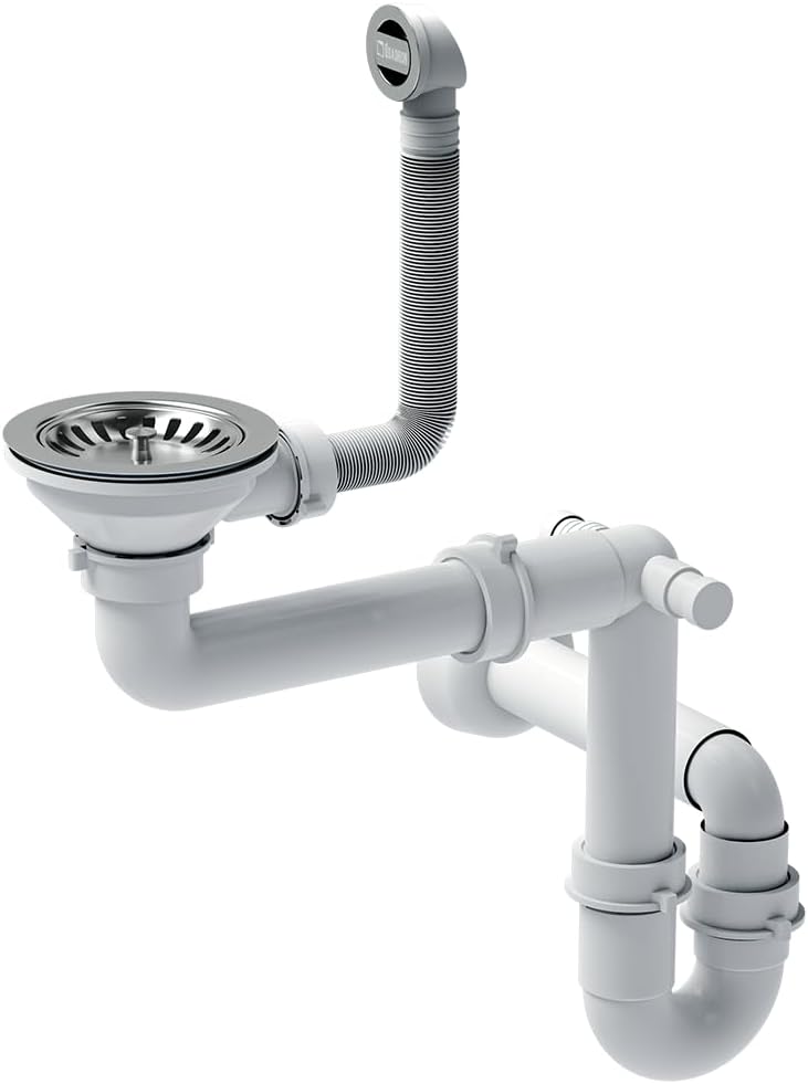 QUADRON Spülbecken Spüle Küche Granit | Grösse 77 x 44 x 18,5 cm, Beige & Stahl | JOHNNY 111 Granits
