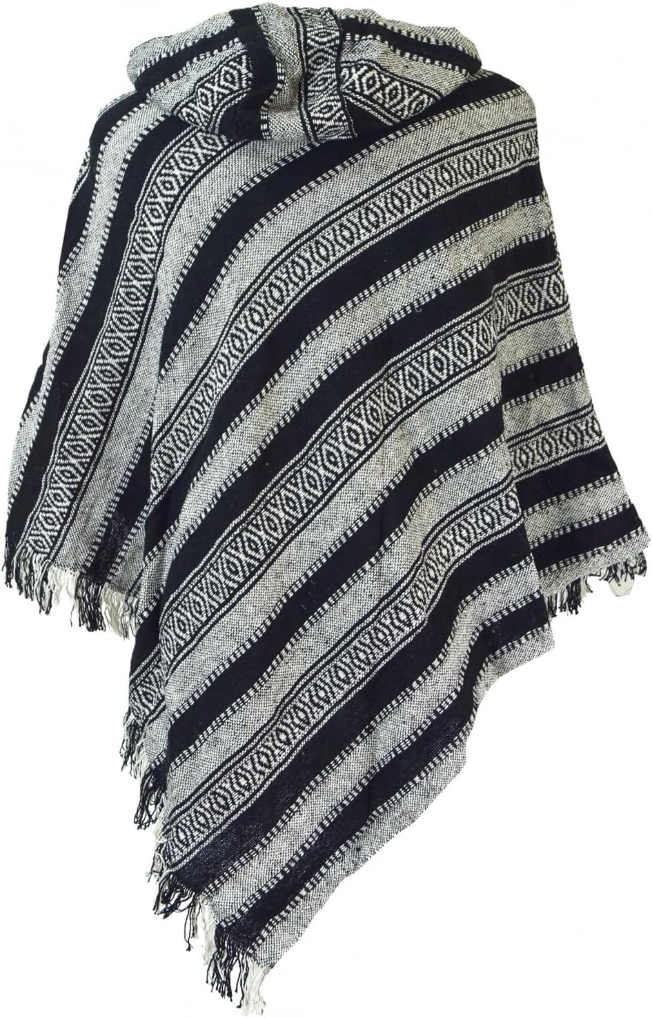 GURU SHOP Poncho Hippie Chic, Andenponcho mit Fransen, Herren/Damen, Schwarz, Baumwolle, Size:One Si