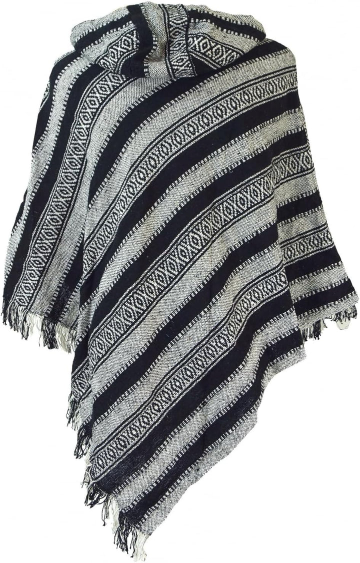 GURU SHOP Poncho Hippie Chic, Andenponcho mit Fransen, Herren/Damen, Schwarz, Baumwolle, Size:One Si