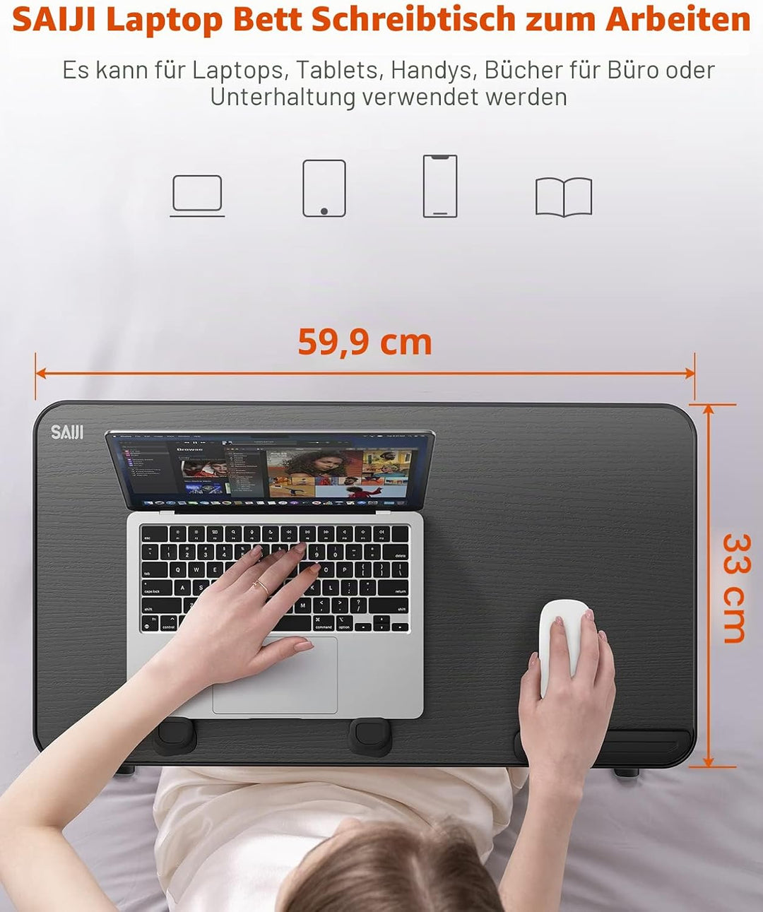 Tisch, Betttisch, SAIJI Laptop Ständer,Frühstückstablett, 5 Höhen, 4 Winkel, Stabiler Klapptisch für