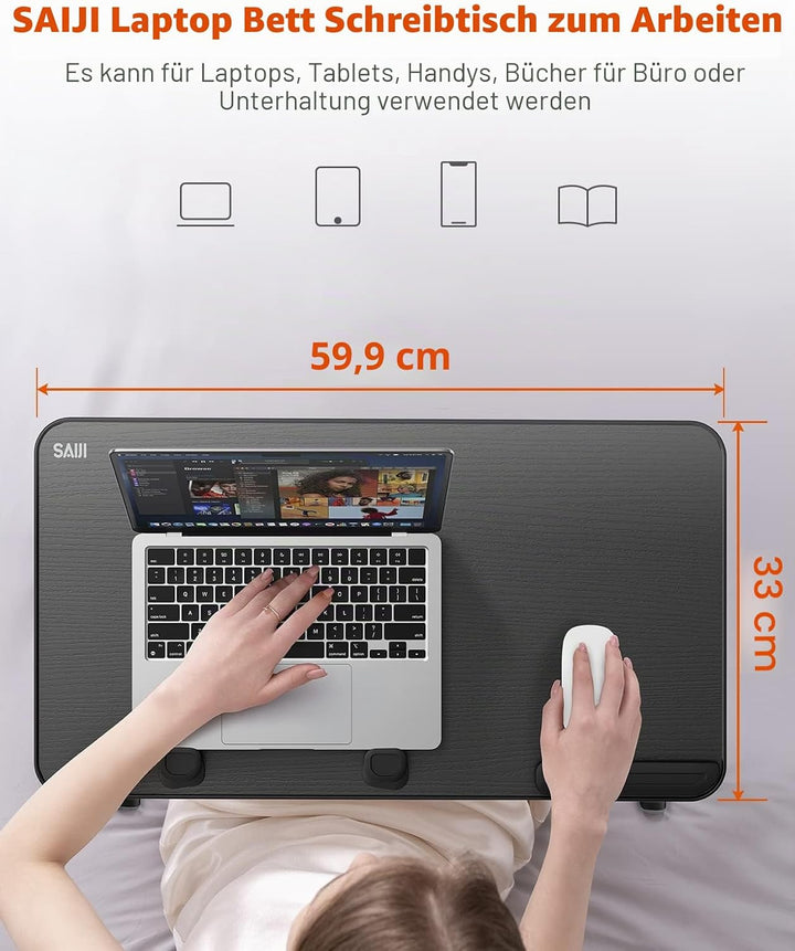 Tisch, Betttisch, SAIJI Laptop Ständer,Frühstückstablett, 5 Höhen, 4 Winkel, Stabiler Klapptisch für