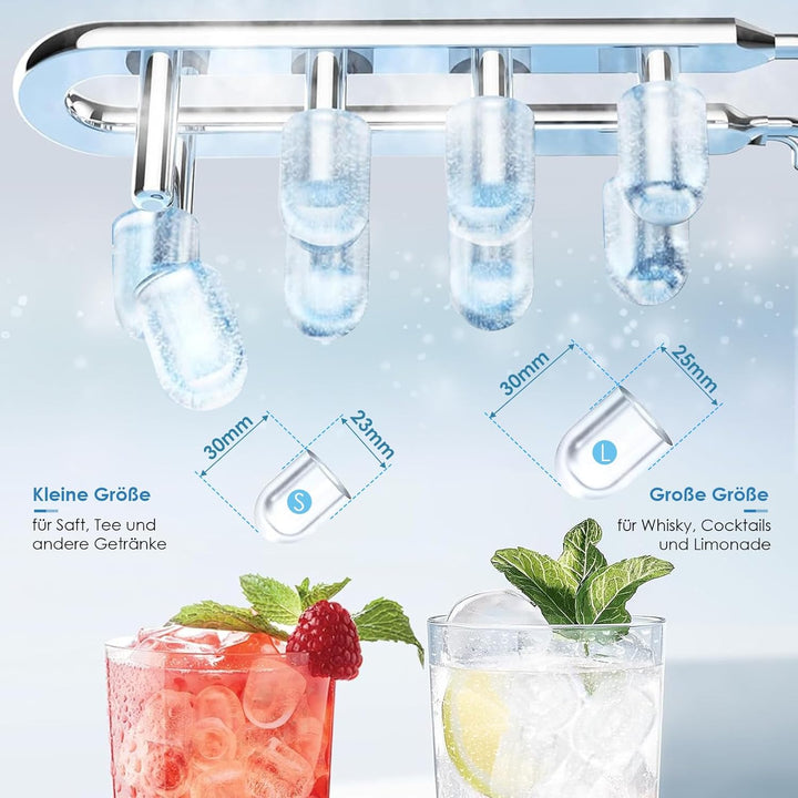 Eiswürfelmaschine, 12,0 kg24H, 9 Eiswürfel in 6 Minuten, 2 Grössen von Bullet Ice, Selbstreinigende