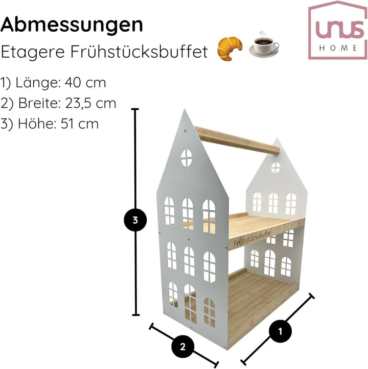 UNUS HOME Etagere Frühstücksbuffet, 2 Etagen mit Griff, für Frühstück, Obst, Wurst und Käse, Tablett
