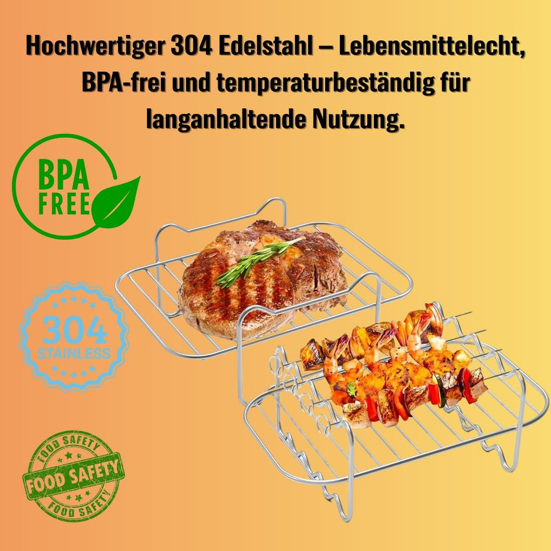 Edelstahl Airfryer Zubehör für Ninja Foodi Dual Zone AF300EU/AF400EU/AF500EU - Stapelbarer Grillrost