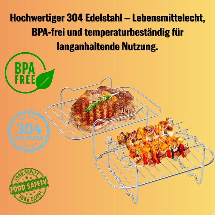 Edelstahl Airfryer Zubehör für Ninja Foodi Dual Zone AF300EU/AF400EU/AF500EU - Stapelbarer Grillrost