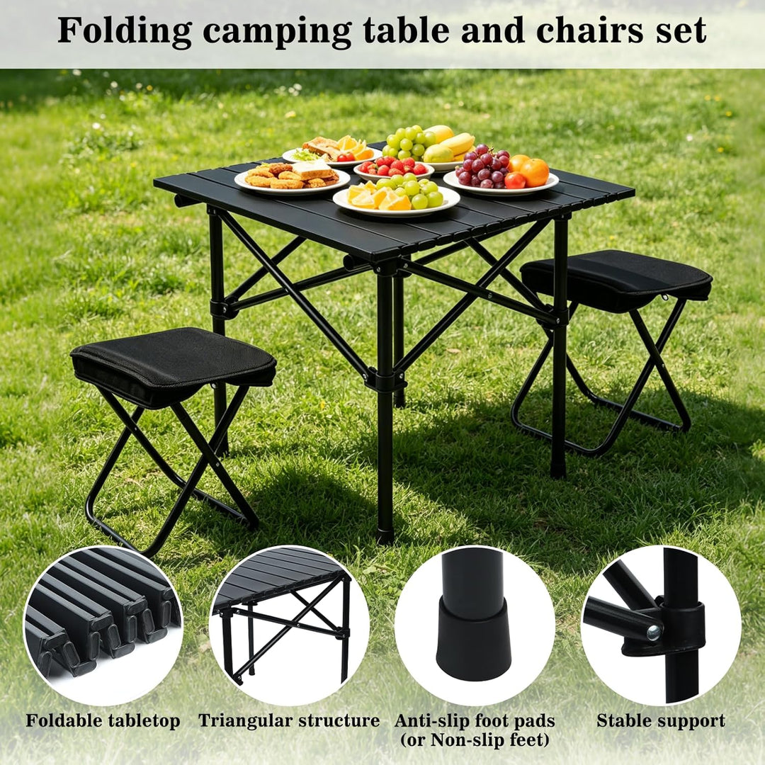 Campingtisch Klapptisch, Campingtisch Faltbar mit 2 Klappstühle | Campingtisch Klappbar mit Tragetas