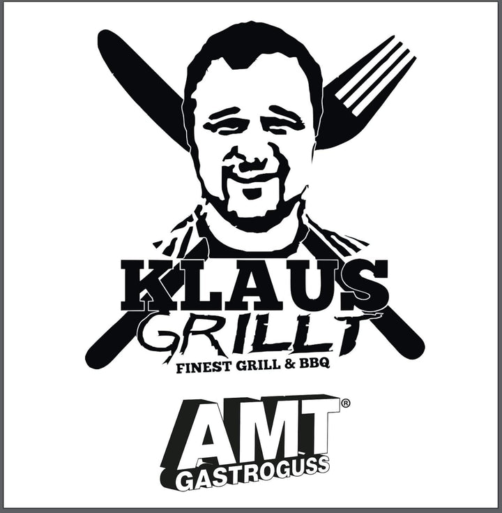 AMT Gastroguss Klaus grillt Gastronorm - Grillplatte GN 1/1 by, 53 x 33 cm, 2 cm tief, mit Edelstahl