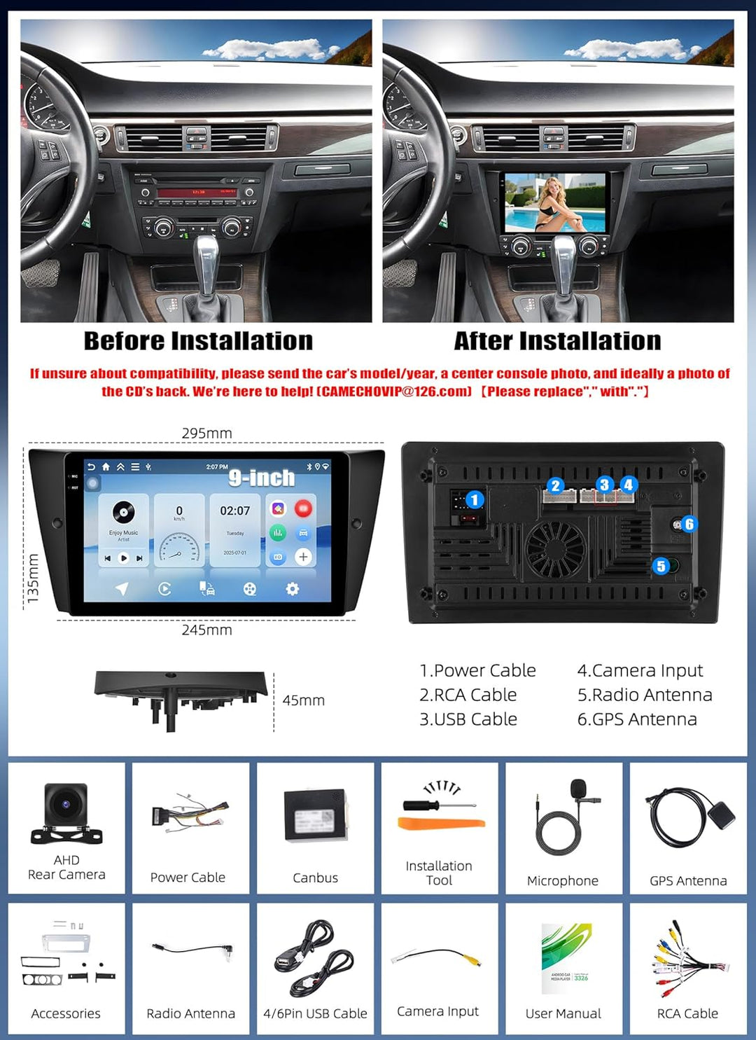 4G+128G CAMECHO Android 15 Autoradio für BMW 3ER E90 E91 E92 E93 (2005-2011) mit Navi Carplay Androi