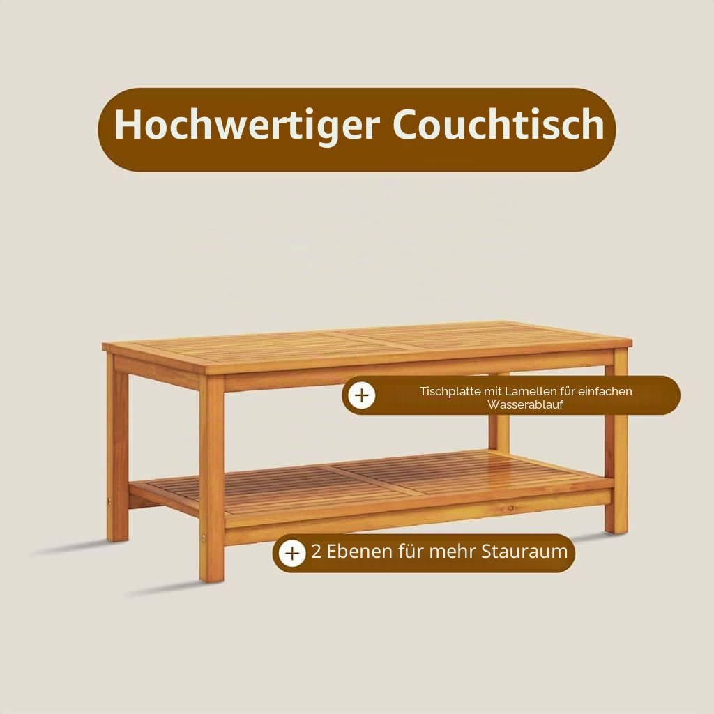 vidaXL Beistelltisch Öl-Natur 110 x 55 x 45 cm Massivholz Akazie, Gartentisch, rustikal, für drausse