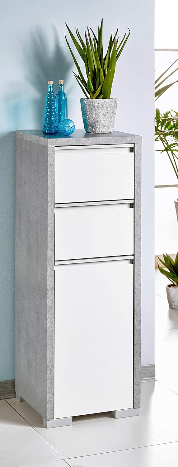 Schildmeyer Bello Midischrank 140909, steingrau/weiss glanz, 34,5 / 33 / 97 cm, Steingrau / Weiss Gl