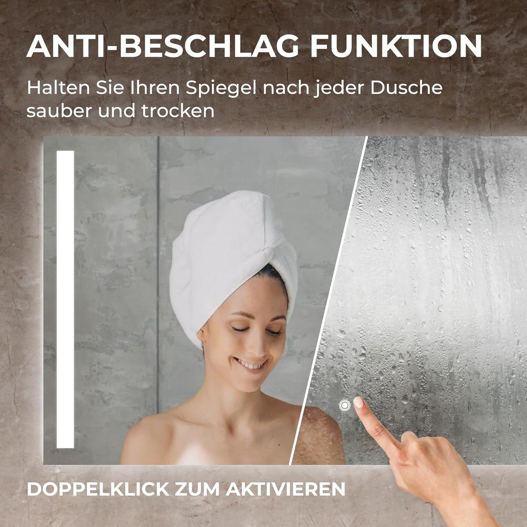 BR Bringer LED Badspiegel - 120x60 cm - Badezimmerspiegel mit Beleuchtung und Anti-Beschlag Funktion