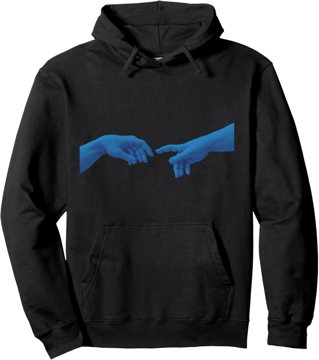 Erschaffung von Adam Michelangelo Glitch Effekt Blaue Hände Pullover Hoodie