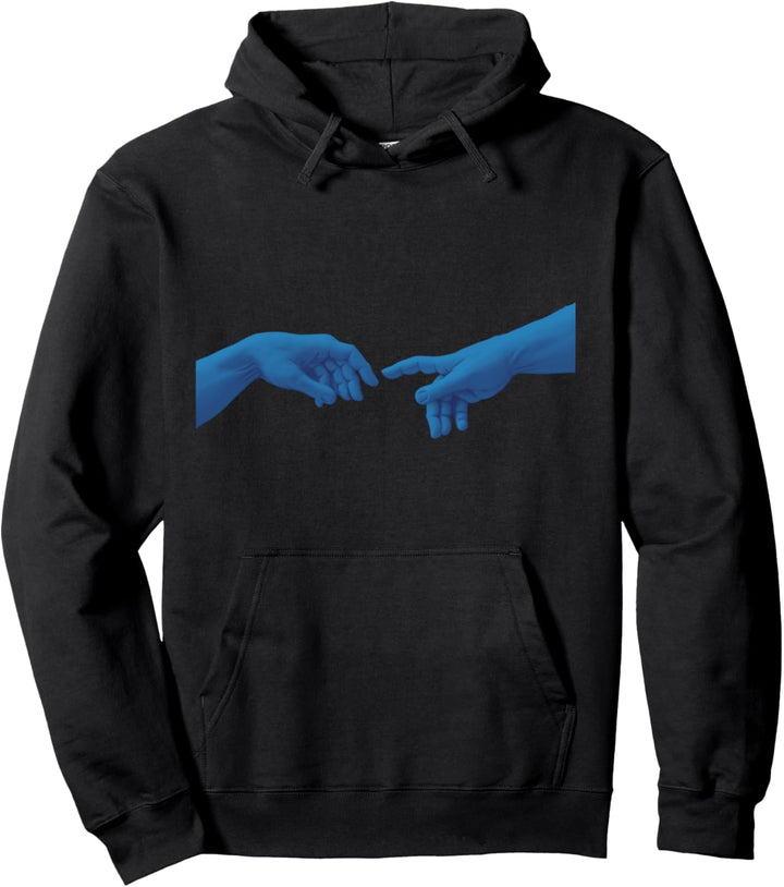 Erschaffung von Adam Michelangelo Glitch Effekt Blaue Hände Pullover Hoodie