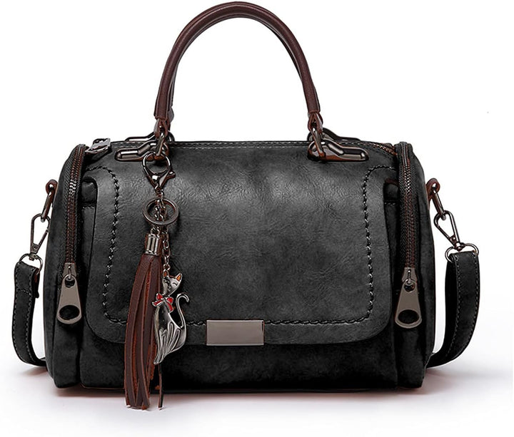 PORRASSO Retro Handtasche Damen Umhängetaschen Frauen Schultertaschen Wasserdicht PU Leder Henkeltas