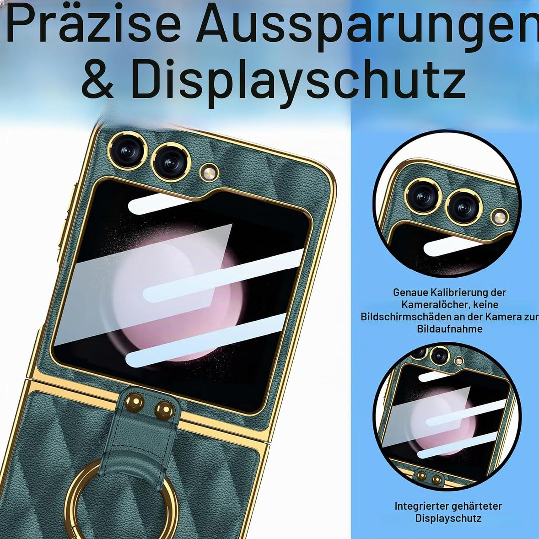 Miimall Lederhülle Kompatibel mit Samsung Galaxy Z Flip 5 Hülle mit Kameraschutz, Z Flip 5 Case mit