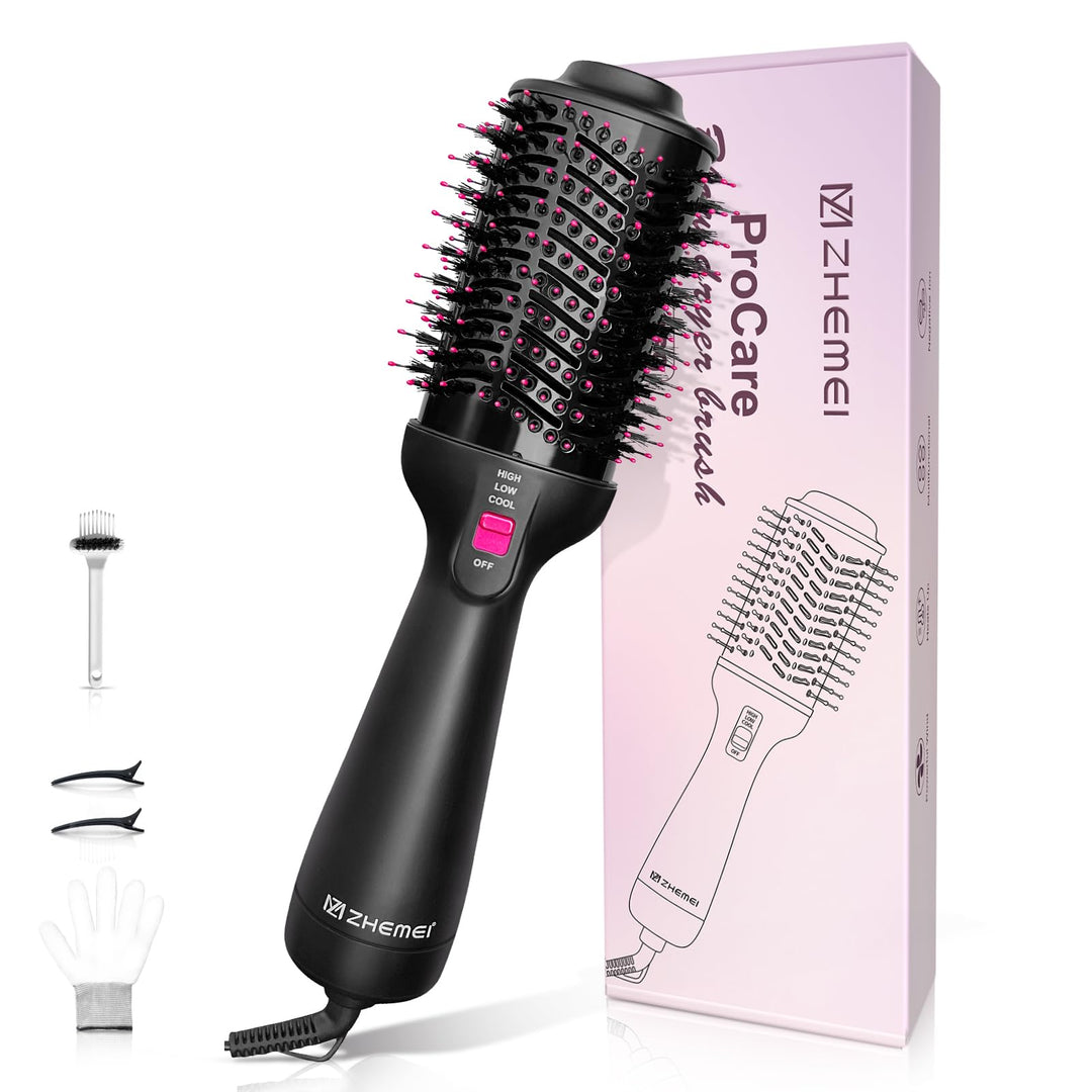 1300W Warmluftbürste, 4-in-1 Föhnbürste mit Antifrizz-Effekt, Keramik-Titan-Zylinder – Salon-Heisslu
