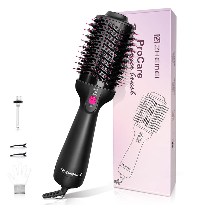 1300W Warmluftbürste, 4-in-1 Föhnbürste mit Antifrizz-Effekt, Keramik-Titan-Zylinder – Salon-Heisslu
