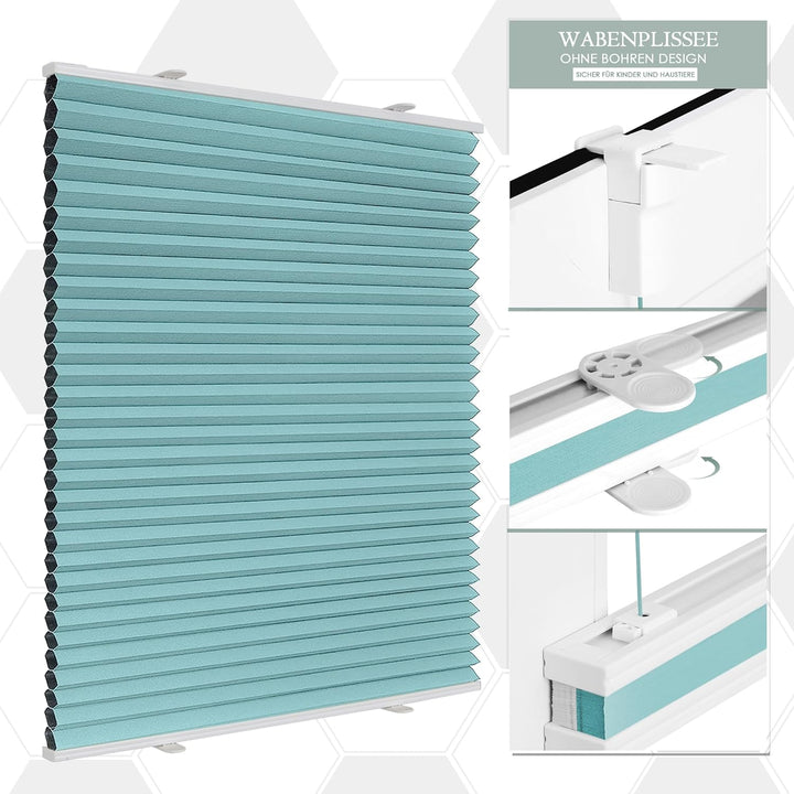bobodeco Wabenplissee Plissee ohne Bohren Verdunkelung Klemmfix Thermo Verdunklungsplissee, Hellblau
