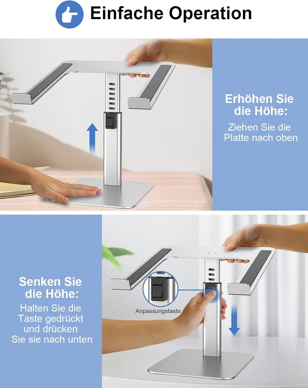 Babacom Laptop Ständer, 8 Höhenverstellbar Aluminium Kühlpads Laptop Stand, Ergonomischer Belüfteter
